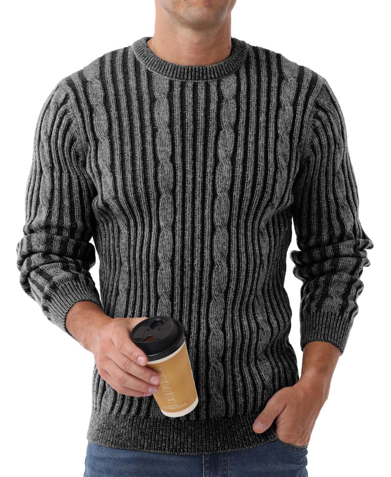 Askdeer Men's Pullover Sweater Cable Knit Casual Crewneck Sweaters Classic Soft Knitted Pullover Tops with Ribbing Edge White Black - Image 5