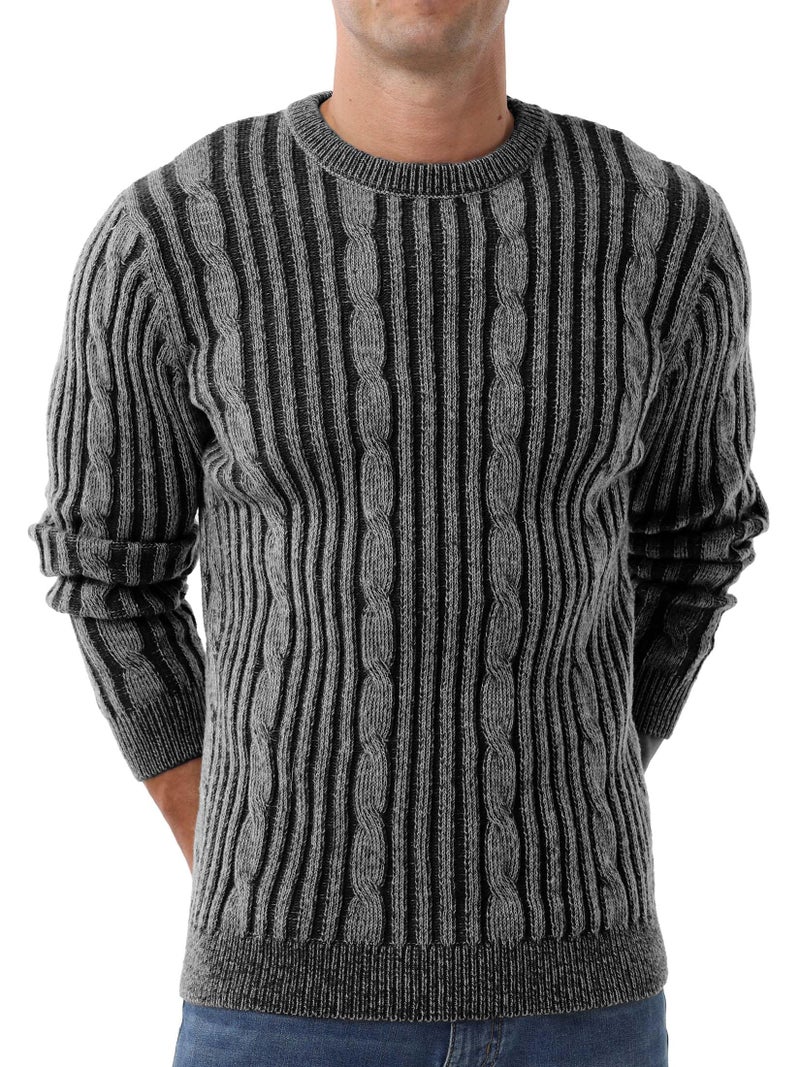 Askdeer Men's Pullover Sweater Cable Knit Casual Crewneck Sweaters Classic Soft Knitted Pullover Tops with Ribbing Edge White Black - Image 2