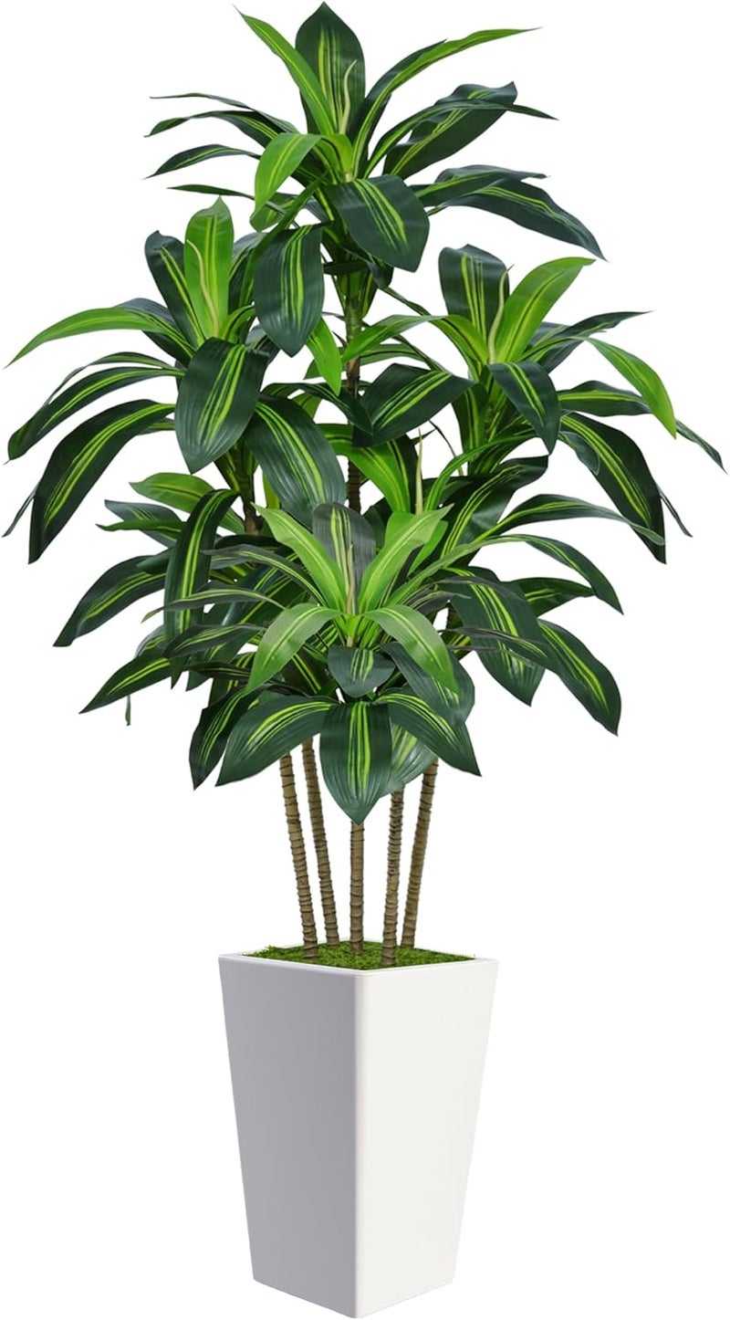 Flydeer 6FT Artificial Dracaena Tree, Fake Tree Indoor with White Tall Planter,Tall Artificial Plants Indoor,Artificial Silk Tree for Home Office Decor,Housewarming Gift (White) - Image 1