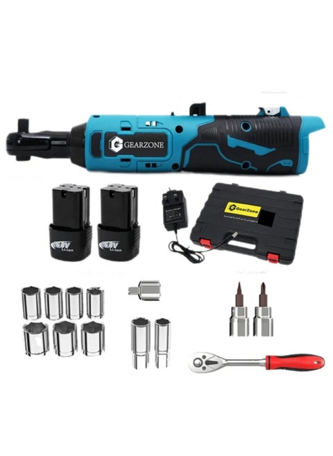 GearZone 16.8 Cordless Ratchet Wrench Kit（18pcs）, Power Ratchet with Variable Speed and LED Light, including two Lithium Batteries