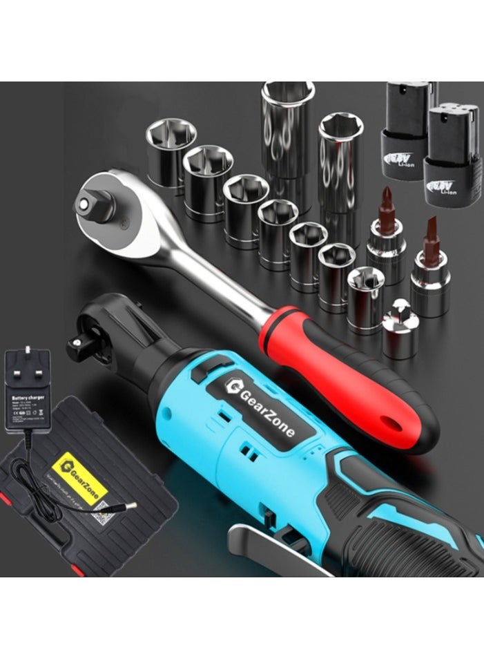 GearZone - GearZone 16.8 Cordless Ratchet Wrench Kit（18pcs）, Power Ratchet with Variable Speed and LED Light, including two Lithium Batteries - Image 1