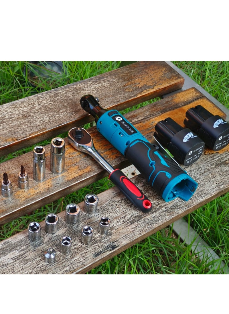 GearZone - GearZone 16.8 Cordless Ratchet Wrench Kit（18pcs）, Power Ratchet with Variable Speed and LED Light, including two Lithium Batteries - Image 1
