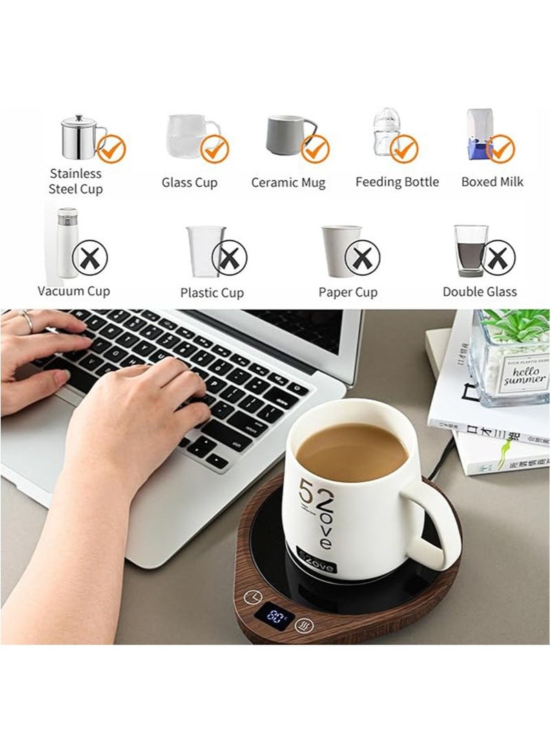Apustim Coffee Cup Warmer，3 Level Temperature Control，4 Hour Auto Shut Off，Ideal for Heating Coffee，Tea，Milk，or Hot Chocolate，Suitable for Office and Home Use （Wood Grain Finish） - Image 4