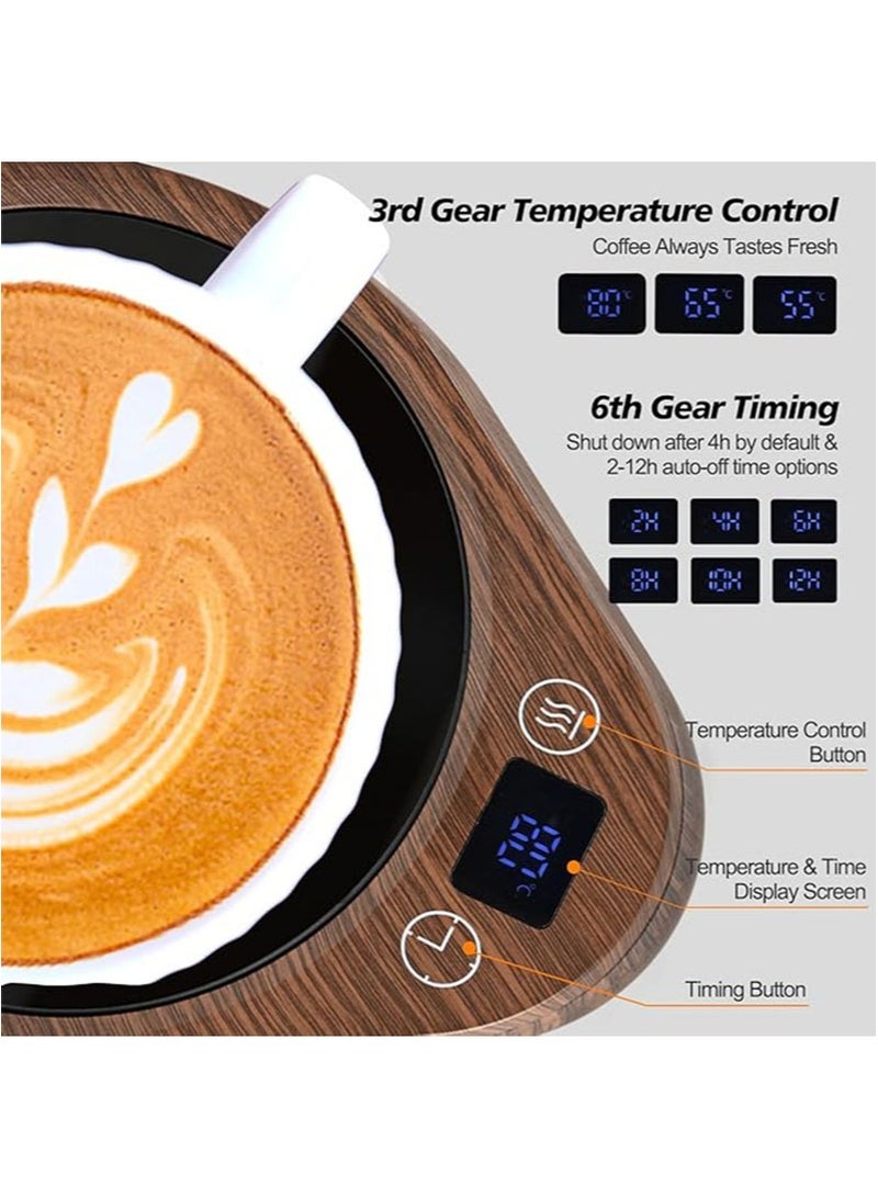 Apustim Coffee Cup Warmer，3 Level Temperature Control，4 Hour Auto Shut Off，Ideal for Heating Coffee，Tea，Milk，or Hot Chocolate，Suitable for Office and Home Use （Wood Grain Finish） - Image 3