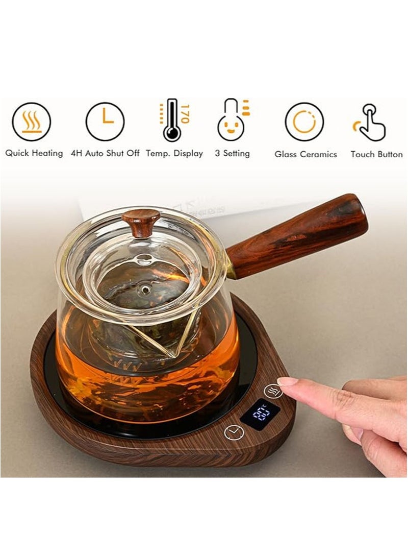 Apustim Coffee Cup Warmer，3 Level Temperature Control，4 Hour Auto Shut Off，Ideal for Heating Coffee，Tea，Milk，or Hot Chocolate，Suitable for Office and Home Use （Wood Grain Finish） - Image 2