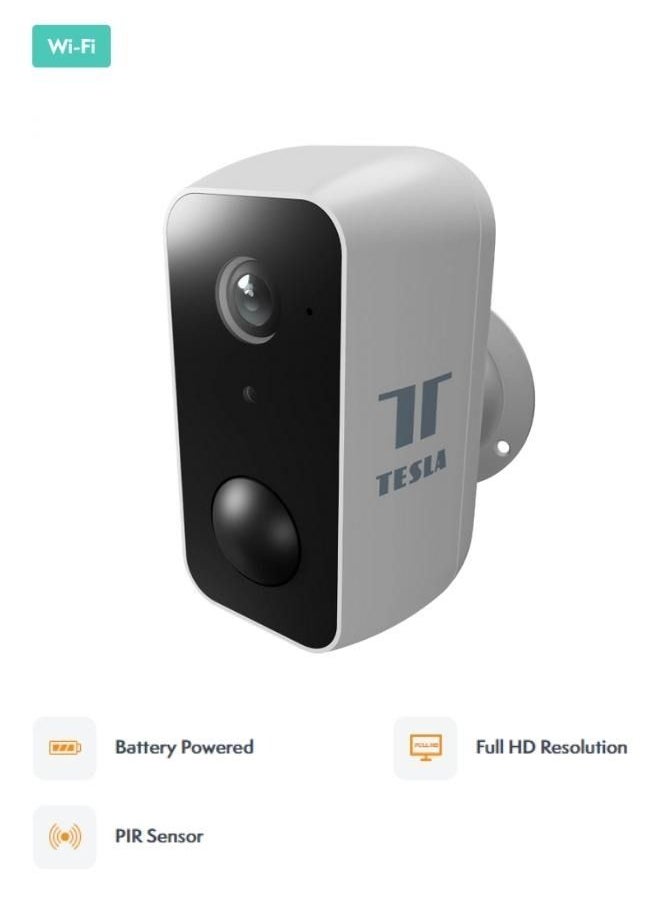 Tesla - Smart PIR Battery Powered Outdoor Security Camera with Night Vision, Two-Way Talking, works with Google, Alexa & Tesla Home App - Image 1