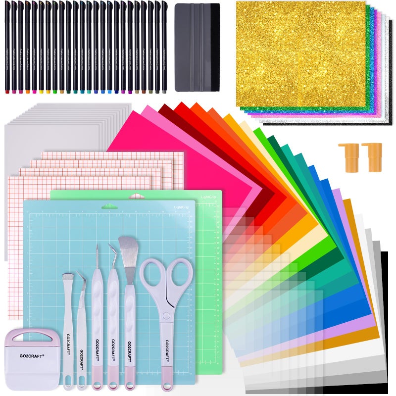 GO2CRAFT AllinOne Accessories Bundle for Cricut Makers and All Explore Air 90Pcs Ultimate Tools and Accessories with Vinyl Weeding Tools Transfer Tape Crafting Starter Kit for Cricut Projects