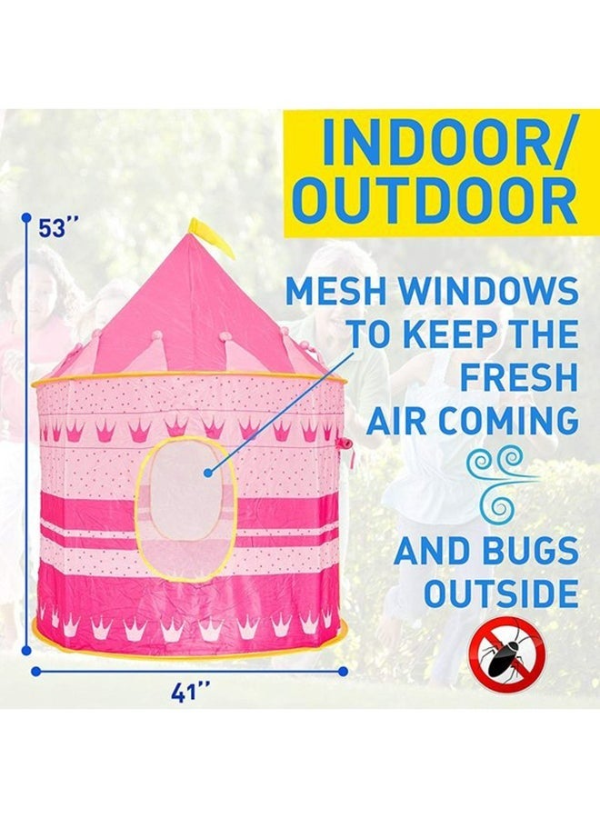 RollsTimi  Portable Foldable Castle Tent House For Kids,Pink Tent with Moon and Star Pattern 105x105x135cm - Image 4