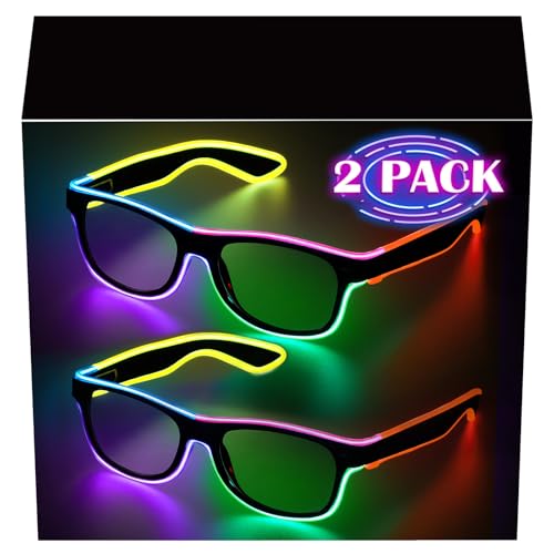 YouRfocus Led Light up Glasses 2 Pack MultiColor Glow in the Dark Neon Rave Glasses for Rave Party EDM Halloween Christmas Wired with Battery Power 6 colors - Image 1