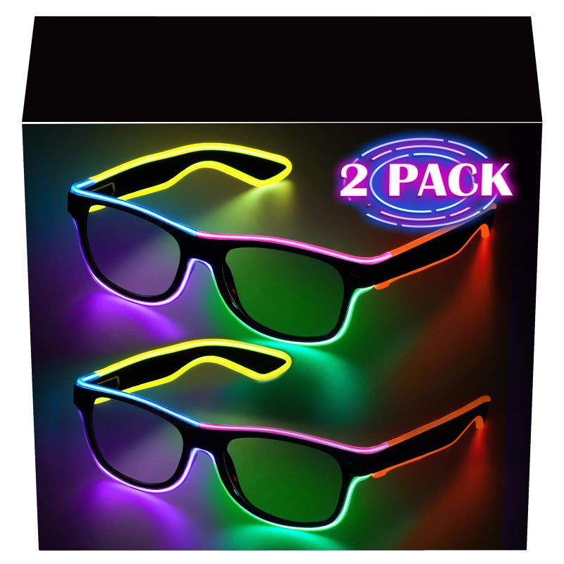 YouRfocus Led Light up Glasses 2 Pack MultiColor Glow in the Dark Neon Rave Glasses for Rave Party EDM Halloween Christmas Wired with Battery Power 6 colors - Image 3