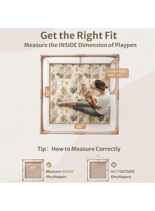 DMG TECH Baby Play Mat 50x50 Inch - Vintage Monstera Pattern, 3-Layer Soft Surface with Thickened Pad & Non-Slip Bottom, Fits Standard Playpen, Skin-Friendly & Easy to Clean - Image 2