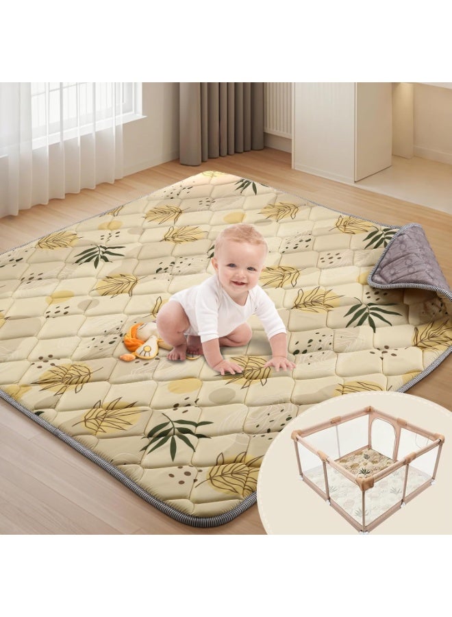 DMG TECH Baby Play Mat 50x50 Inch - Vintage Monstera Pattern, 3-Layer Soft Surface with Thickened Pad & Non-Slip Bottom, Fits Standard Playpen, Skin-Friendly & Easy to Clean - Image 1