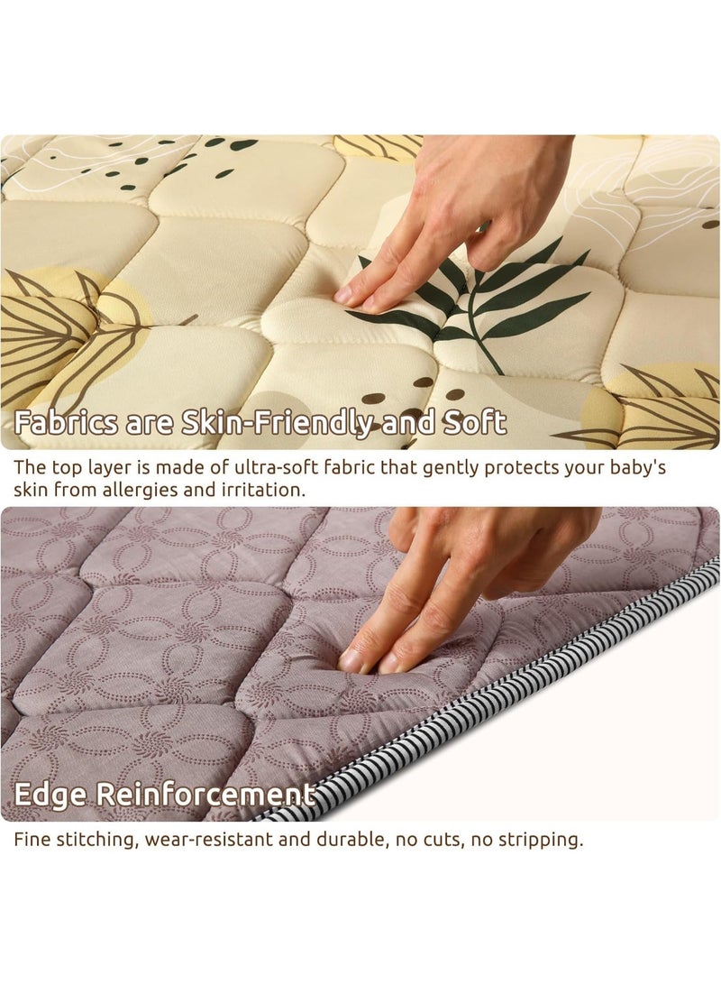 DMG TECH Baby Play Mat 50x50 Inch - Vintage Monstera Pattern, 3-Layer Soft Surface with Thickened Pad & Non-Slip Bottom, Fits Standard Playpen, Skin-Friendly & Easy to Clean - Image 5