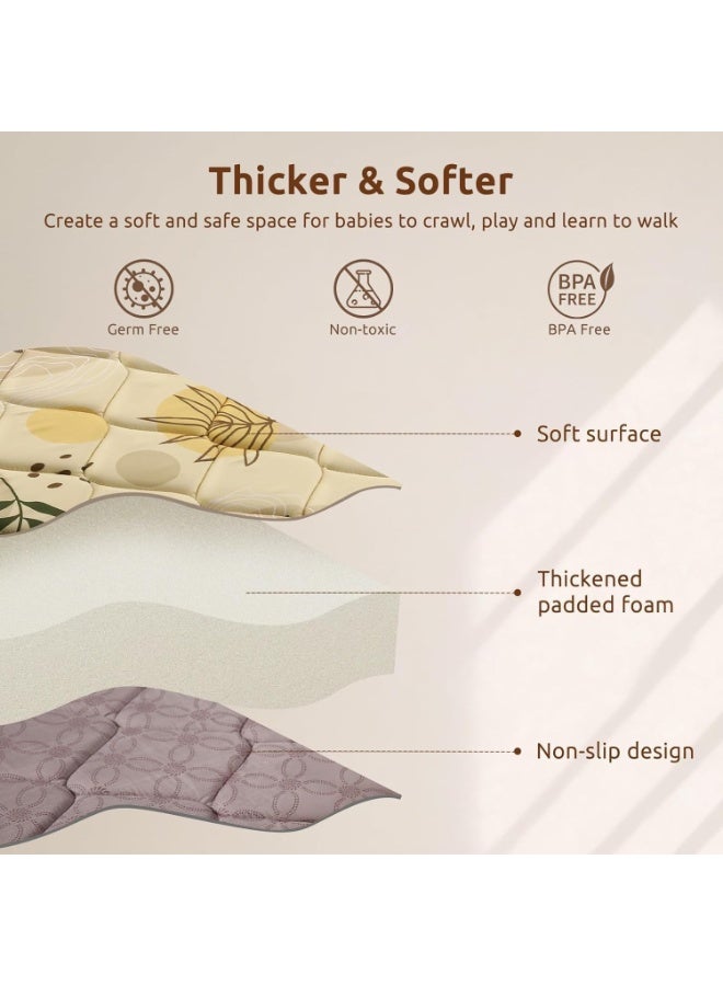 DMG TECH Baby Play Mat 50x50 Inch - Vintage Monstera Pattern, 3-Layer Soft Surface with Thickened Pad & Non-Slip Bottom, Fits Standard Playpen, Skin-Friendly & Easy to Clean - Image 4