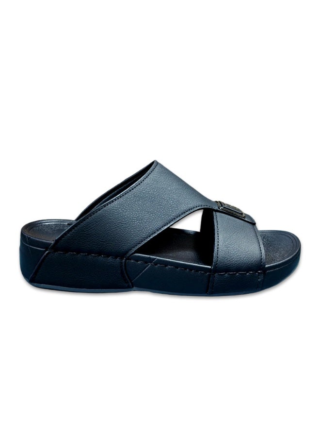 Amity Men's Black Slide Sandals, Faux Leather Casual Slip‑on Slippers - Image 1