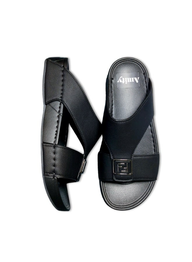 Amity Men's Black Slide Sandals, Faux Leather Casual Slip‑on Slippers - Image 4
