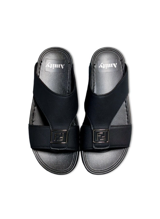 Amity Men's Black Slide Sandals, Faux Leather Casual Slip‑on Slippers - Image 5