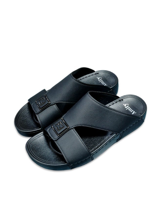 Amity Men's Black Slide Sandals, Faux Leather Casual Slip‑on Slippers - Image 2