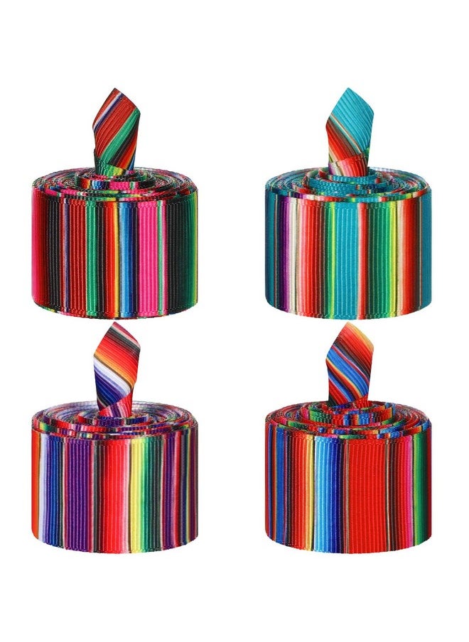 Chuangdi 4 Pieces Mexican Serape Ribbon Fiesta Ribbon Rainbow Stripes Liston Mexicano Ribbon Colorful Grosgrain Ribbon For Diy Gift Wrapping Fall Crafts Decoration Party Sewing Supplies (Multi Color)  - Image 1