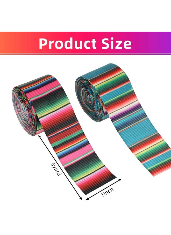 Chuangdi 4 Pieces Mexican Serape Ribbon Fiesta Ribbon Rainbow Stripes Liston Mexicano Ribbon Colorful Grosgrain Ribbon For Diy Gift Wrapping Fall Crafts Decoration Party Sewing Supplies (Multi Color)  - Image 4