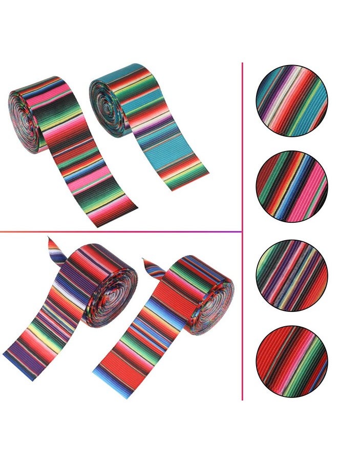 Chuangdi 4 Pieces Mexican Serape Ribbon Fiesta Ribbon Rainbow Stripes Liston Mexicano Ribbon Colorful Grosgrain Ribbon For Diy Gift Wrapping Fall Crafts Decoration Party Sewing Supplies (Multi Color)  - Image 5