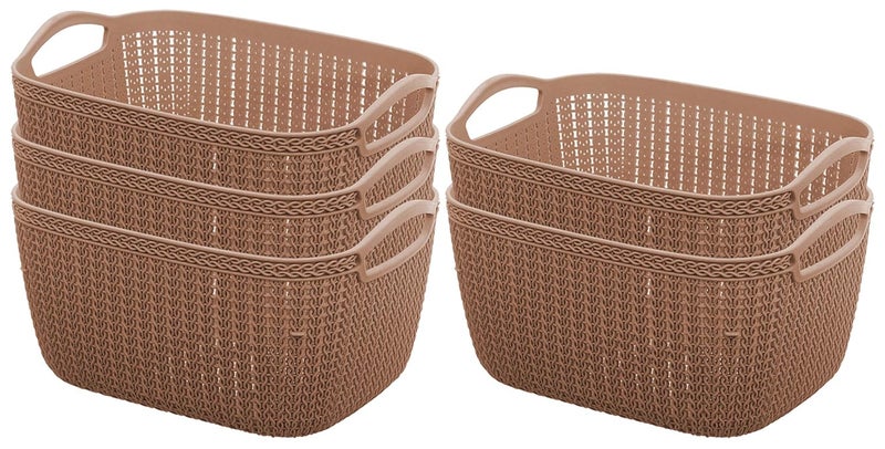 Kuber Industries Fruit Basket For Dining Table|Plastic Basket For Storage|Flexible Kitchen Storage Baskets|Pack of 5 (Brown) - Image 1