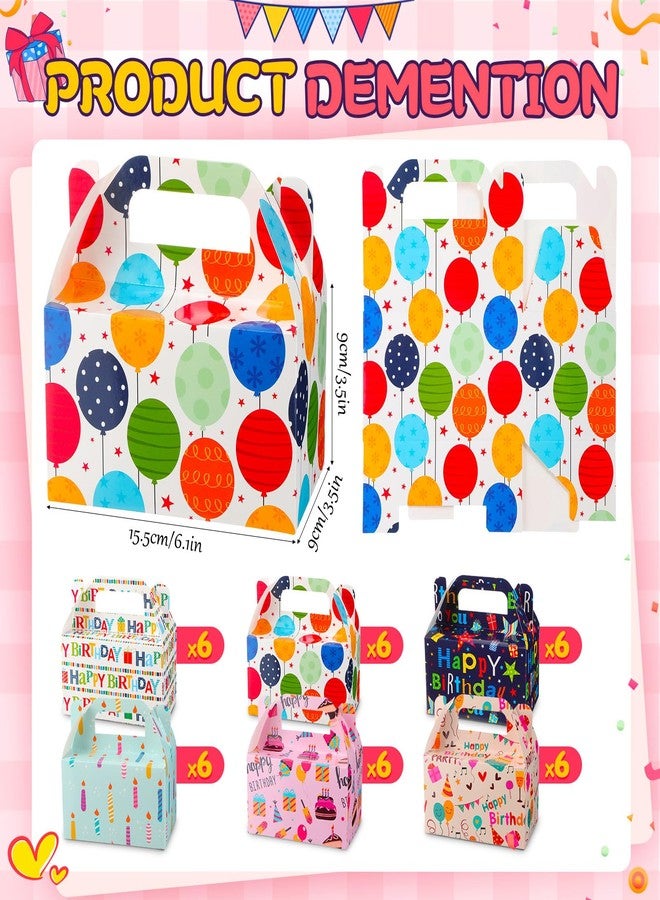 Zhanmai 36 Pack Birthday Party Treat Boxes 6 Inch Goodie Boxes for Party Favors Treats Gable Box Bulk Happy Birthday Paper Gift Wrapping Container Candy Cookie Cupcake Snack Bags with Handle - Image 2