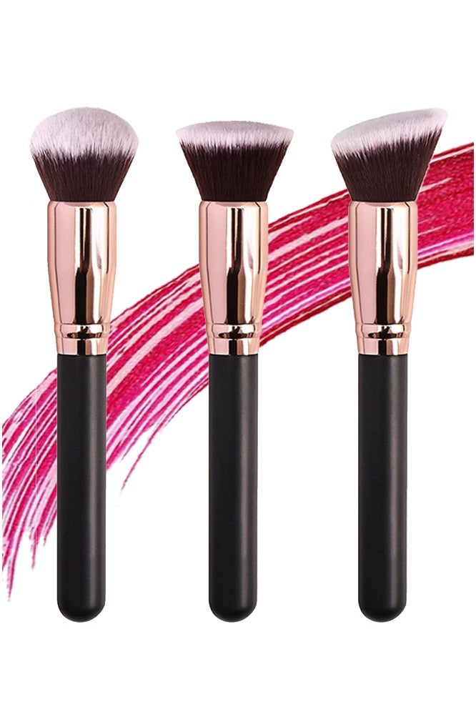 عام مجموعة فرش مكياج DGSENPI باللون الذهبي الوردي، مكونة من 3 قطع، فرش كابوكي ناعمة فاخرة لكريم الأساس وأحمر الخدود والبودرة، مقابض سوداء فاخرة مع أطراف ذهبية وردية - Image 1