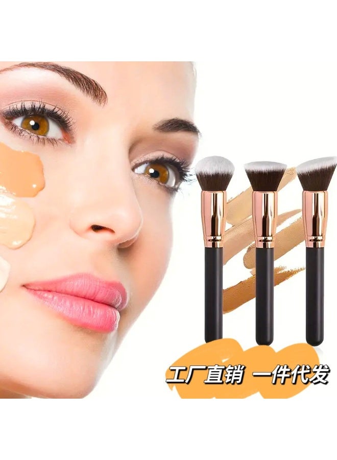 عام مجموعة فرش مكياج DGSENPI باللون الذهبي الوردي، مكونة من 3 قطع، فرش كابوكي ناعمة فاخرة لكريم الأساس وأحمر الخدود والبودرة، مقابض سوداء فاخرة مع أطراف ذهبية وردية - Image 4