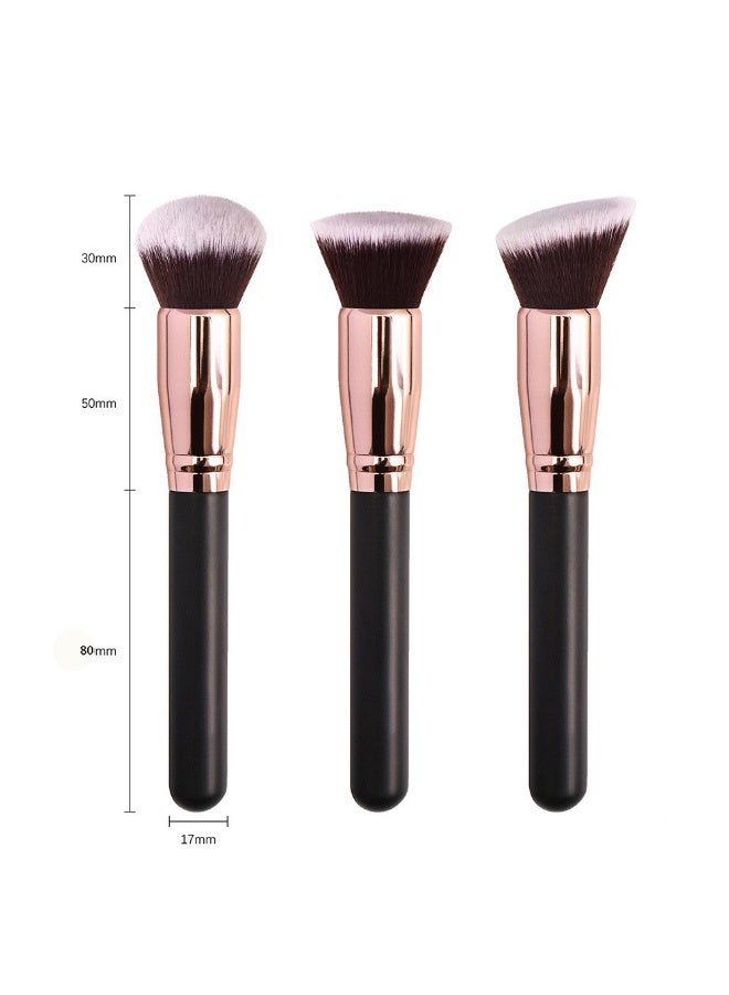 عام مجموعة فرش مكياج DGSENPI باللون الذهبي الوردي، مكونة من 3 قطع، فرش كابوكي ناعمة فاخرة لكريم الأساس وأحمر الخدود والبودرة، مقابض سوداء فاخرة مع أطراف ذهبية وردية - Image 2