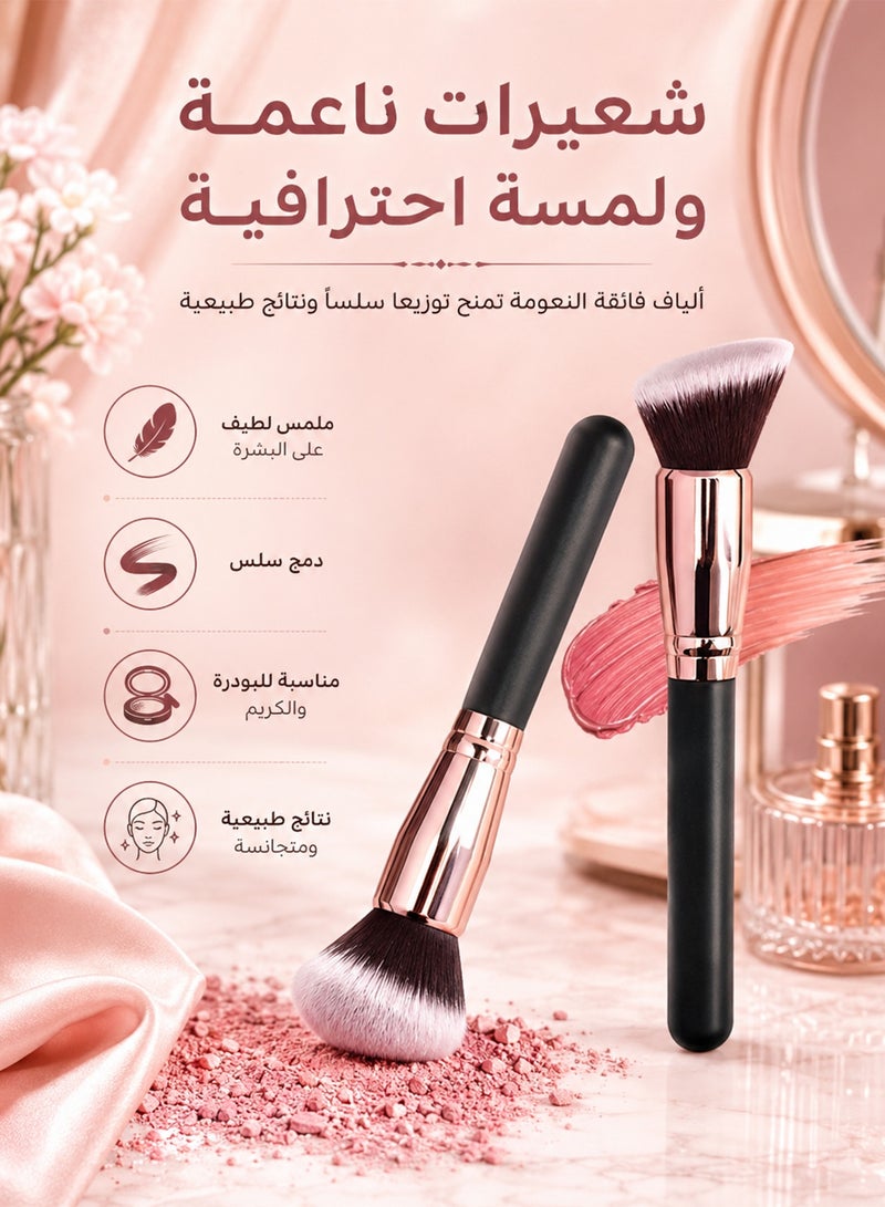 المديرية العامة للشئون الصحية والطبية مجموعة فرش مكياج DGSENPI باللون الذهبي الوردي، مكونة من 3 قطع، فرش كابوكي ناعمة فاخرة لكريم الأساس وأحمر الخدود والبودرة، مقابض سوداء فاخرة مع أطراف ذهبية وردية - Image 2