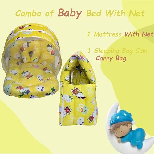 Infantbond Born Baby Combo of Bed with Net & Carry Bag(0-6 Months) (Yellow Teddy) - Image 2