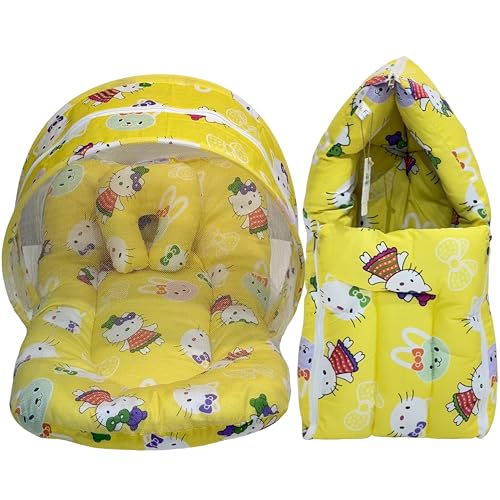 Infantbond Born Baby Combo of Bed with Net & Carry Bag(0-6 Months) (Yellow Teddy) - Image 1