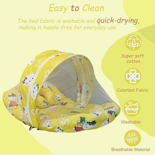 Infantbond Born Baby Combo of Bed with Net & Carry Bag(0-6 Months) (Yellow Teddy) - Image 4