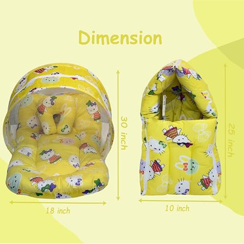 Infantbond Born Baby Combo of Bed with Net & Carry Bag(0-6 Months) (Yellow Teddy) - Image 3