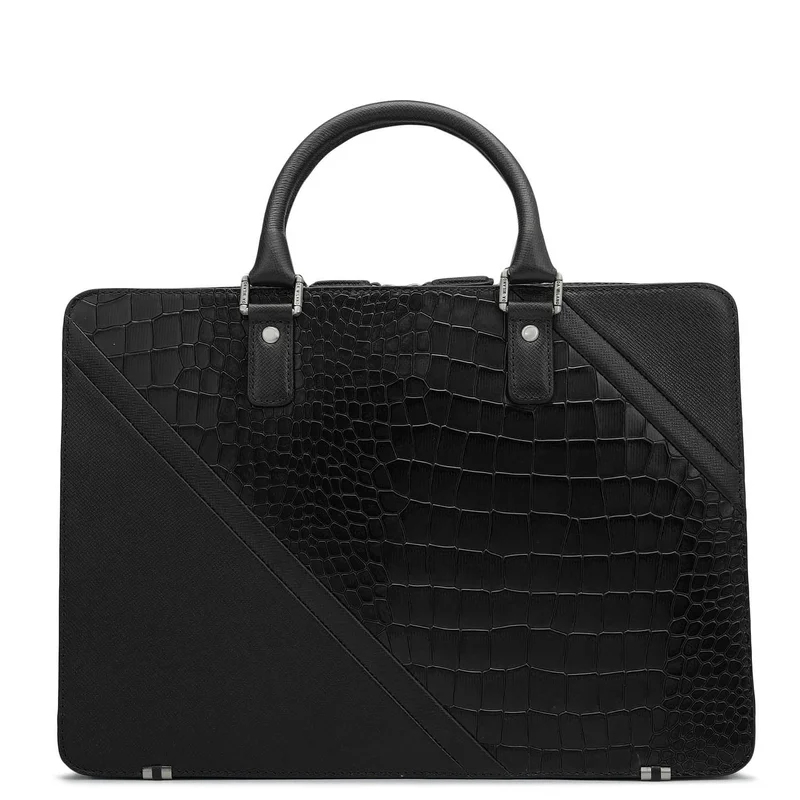 Da Milano black Croco Franzy Leather Laptop Bag - Black  | Best Price UAE