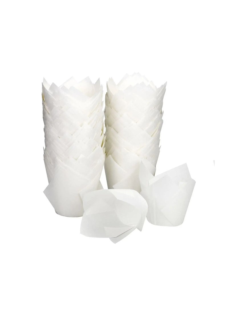 NIBEMINENT 200pcs Tulip Cupcake Liners Standard Greaseproof Paper Baking Cups Muffin Holders Perfect for Bridal Showers Baby Birthday Parties Banquets and Catering Events White - Image 1