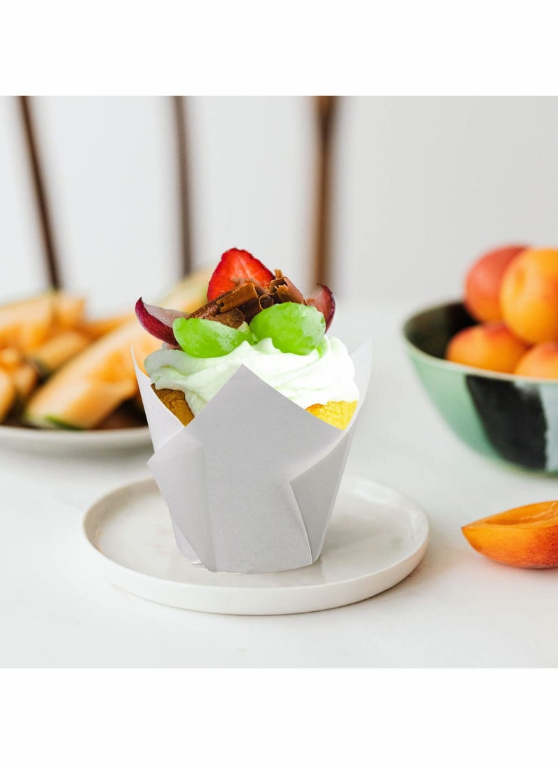 NIBEMINENT 200pcs Tulip Cupcake Liners Standard Greaseproof Paper Baking Cups Muffin Holders Perfect for Bridal Showers Baby Birthday Parties Banquets and Catering Events White - Image 4