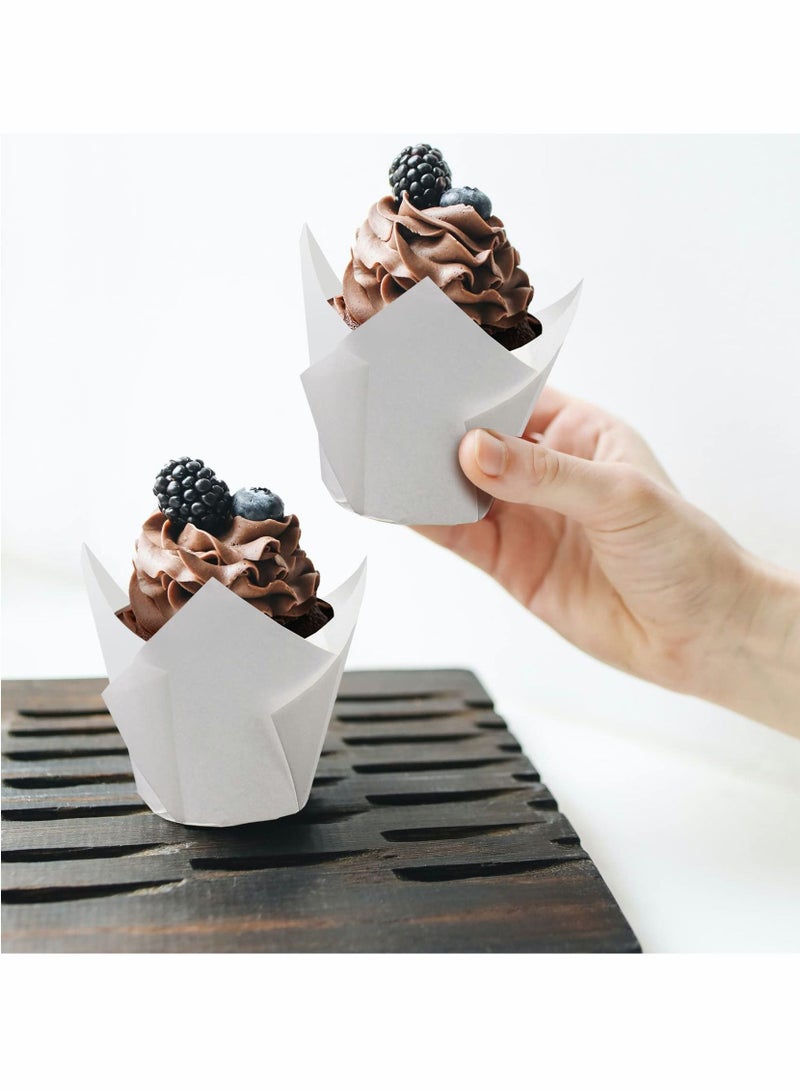 NIBEMINENT 200pcs Tulip Cupcake Liners Standard Greaseproof Paper Baking Cups Muffin Holders Perfect for Bridal Showers Baby Birthday Parties Banquets and Catering Events White - Image 2