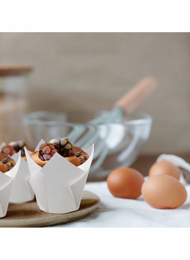 NIBEMINENT 200pcs Tulip Cupcake Liners Standard Greaseproof Paper Baking Cups Muffin Holders Perfect for Bridal Showers Baby Birthday Parties Banquets and Catering Events White - Image 3