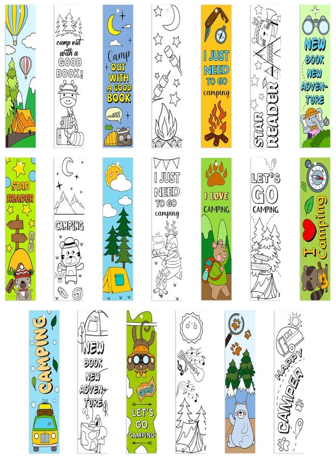 ANGOLIO 123P Camping Color Your Own Bookmarks for Kids Summer Funny Camping Tent Jungle Animal Campfire DIY Coloring Blank Book Markers for Teacher Student Classroom Art Crafts Birthday Party Supplies - Image 2