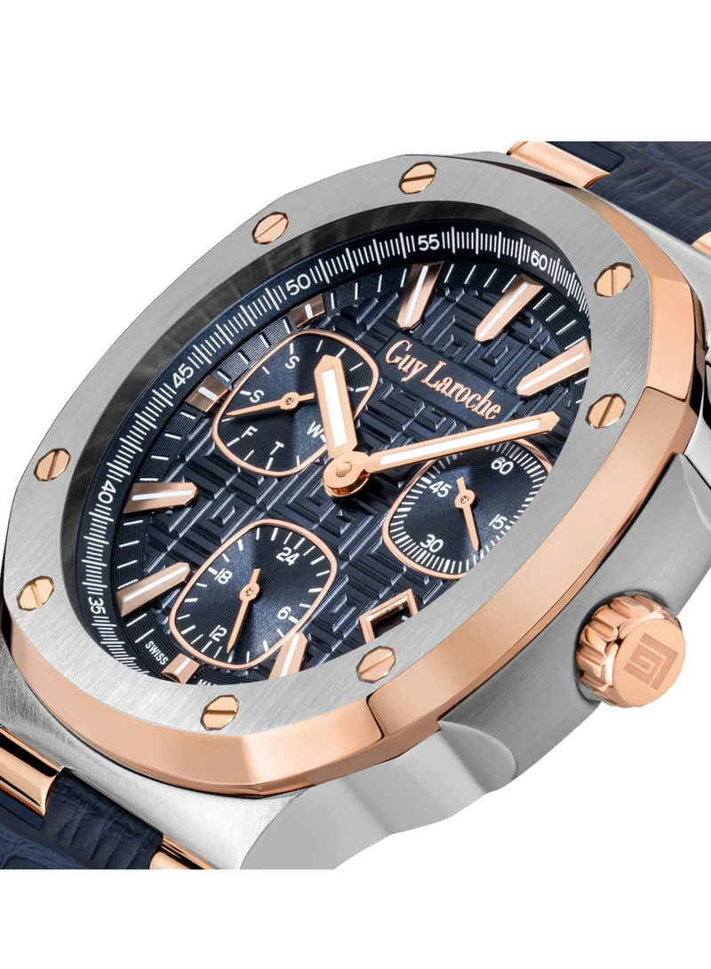 Guy Laroche Charlie Watch for Men with Blue Genuine Leather Strap 45 mm 5 Atm