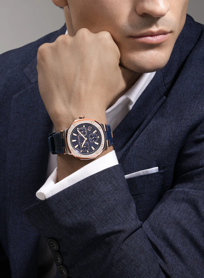Guy Laroche Charlie Watch for Men with Blue Genuine Leather Strap 45 mm 5 Atm