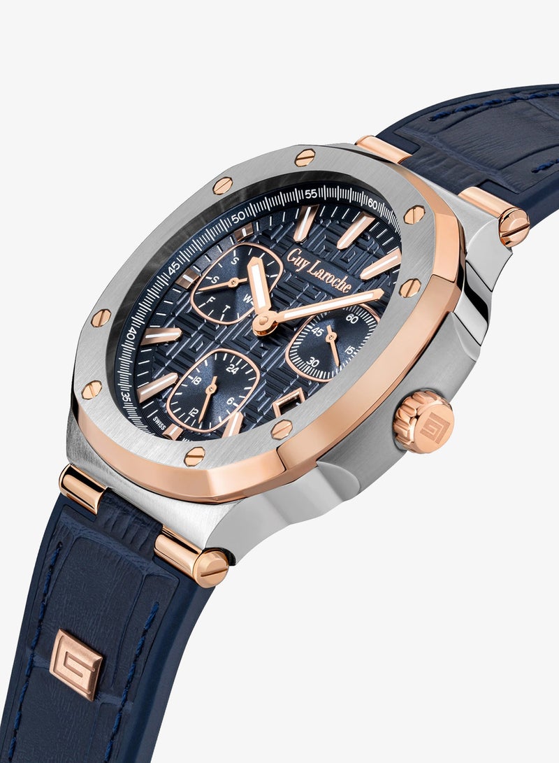 Guy Laroche Charlie Watch for Men with Blue Genuine Leather Strap 45 mm 5 Atm - Image 2