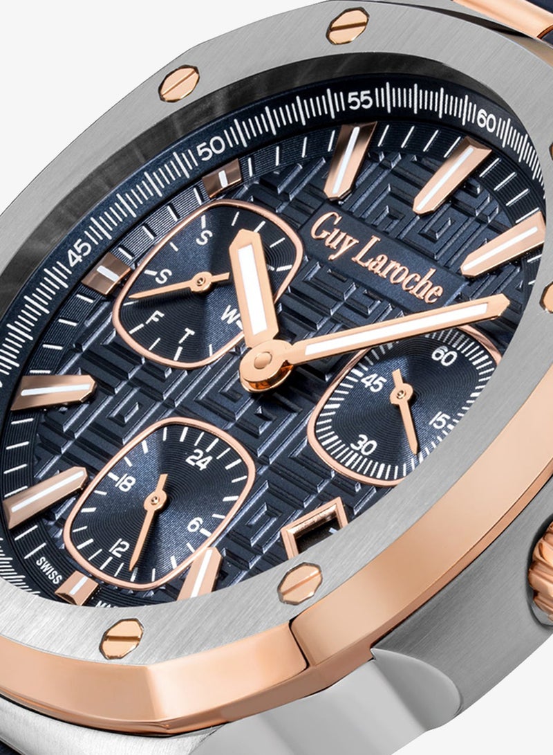 Guy Laroche Charlie Watch for Men with Blue Genuine Leather Strap 45 mm 5 Atm - Image 4