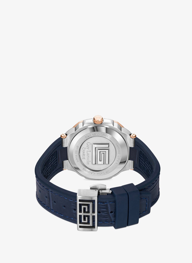 Guy Laroche Charlie Watch for Men with Blue Genuine Leather Strap 45 mm 5 Atm - Image 3