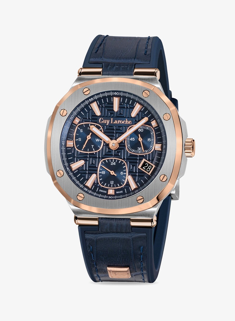 Guy Laroche Charlie Watch for Men with Blue Genuine Leather Strap 45 mm 5 Atm - Image 1