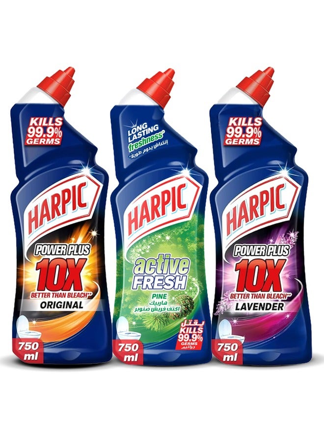 Harpic Toilet Cleaner Liquid Original - Active Fresh Pine -Power Plus Lavender 3 x 750ml - Image 2