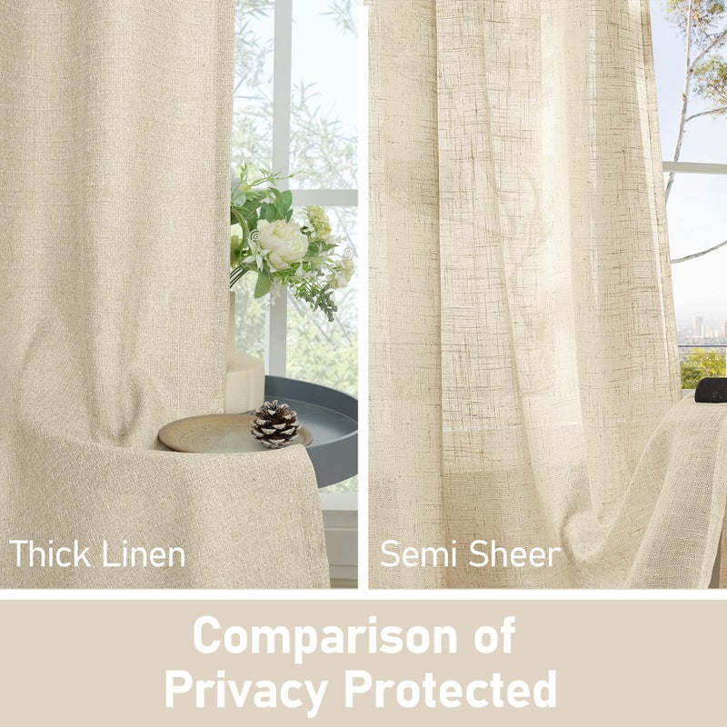 LAMIT Linen Curtains 84 inch Length 2 Panels, Grommet Thick Soft Light Filtering Curtains Privacy Living Room Window Drapes for Bedroom/Farmhouse, W52 x L84, Natural Beige - Image 4
