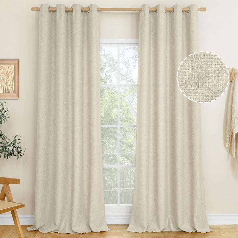 LAMIT Linen Curtains 84 inch Length 2 Panels, Grommet Thick Soft Light Filtering Curtains Privacy Living Room Window Drapes for Bedroom/Farmhouse, W52 x L84, Natural Beige - Image 2